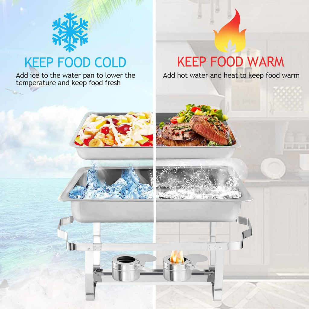Chafing Dish Buffet Set 4 Pack - 8 Quart Stainless Steel Chafer with Folding Frame T909666