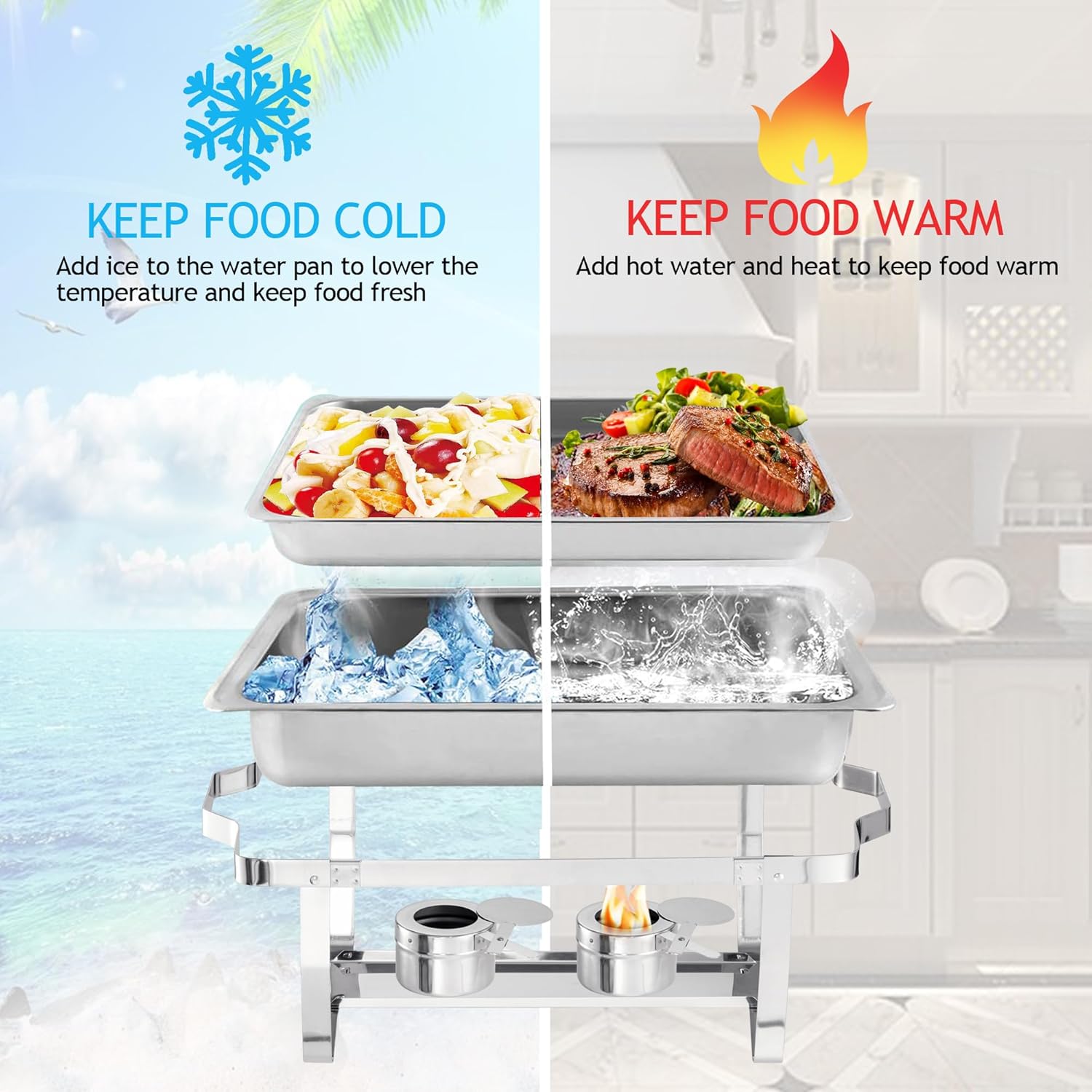 Chafing Dish Buffet Set 4 Pack - 8 Quart Stainless Steel Chafer with Folding Frame T909666