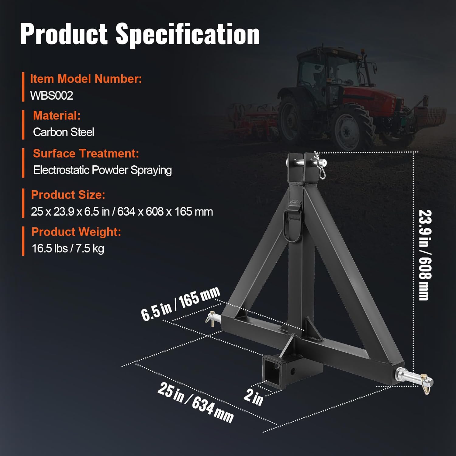 VEVOR 3 Point Hitch Receiver 2" Trailer Hitch Adapter with Pins W262