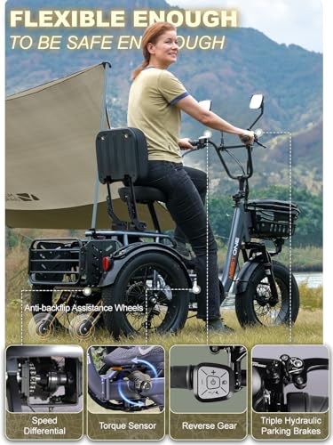 Breeze Pro Folding Electric Tricycle for Adults, 1200W 48V 20AH Fat Tire E-Trike W158192