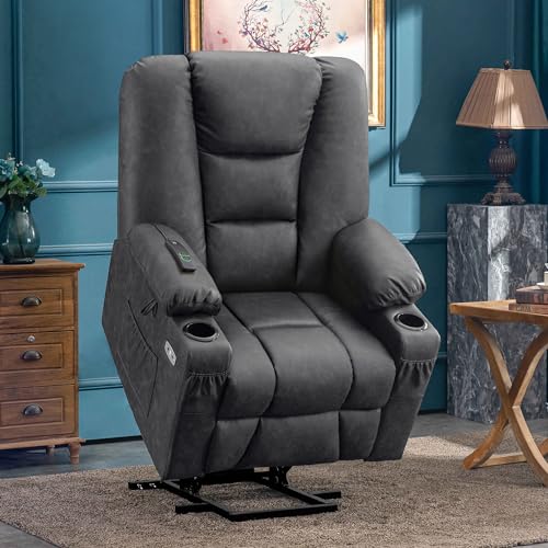 MCombo Small Power Lift Recliner Chair with Massage and Heat, Faux Leather, Dark Brown E441