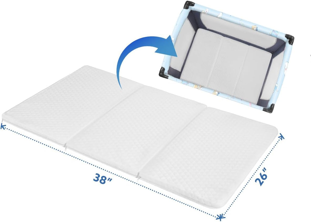Trifold Pack and Play Mattress, Waterproof, Portable Crib Topper, 38x26 T362223