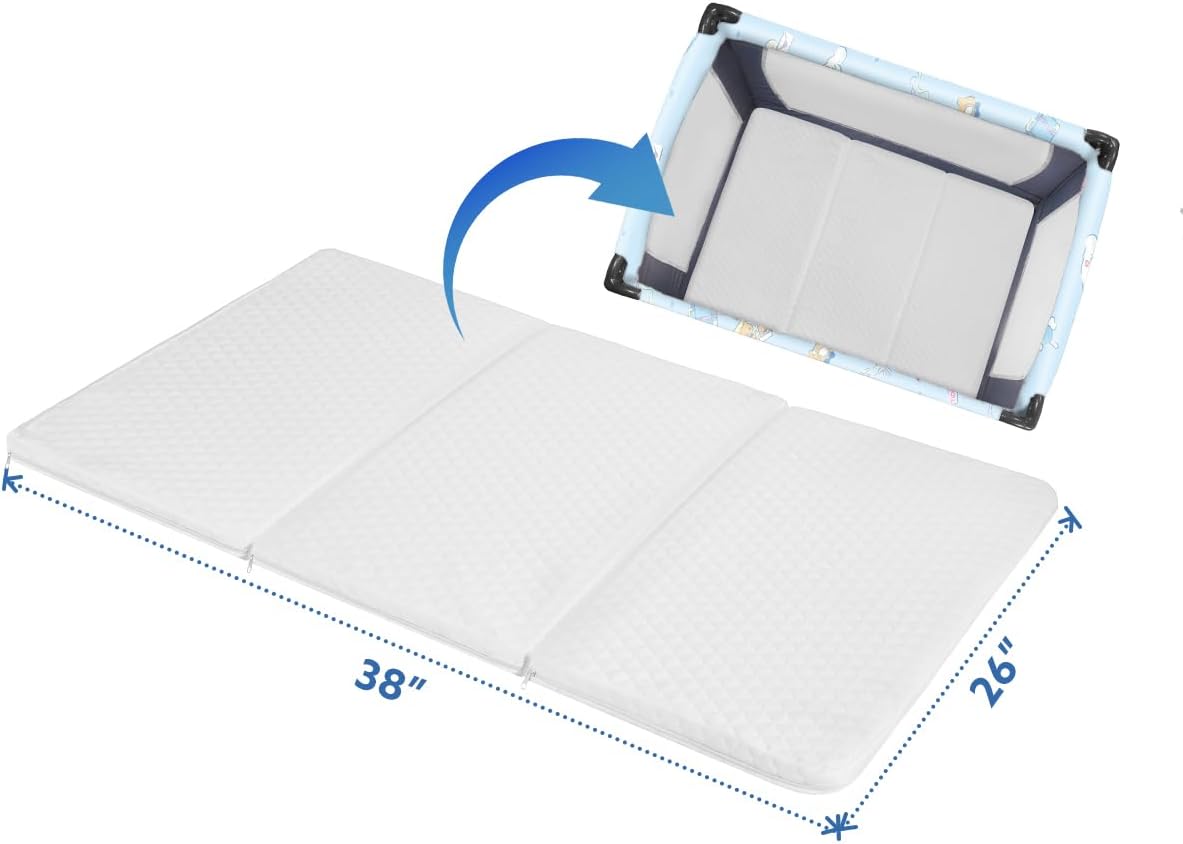 Trifold Pack and Play Mattress, Waterproof, Portable Crib Topper, 38x26 T362223