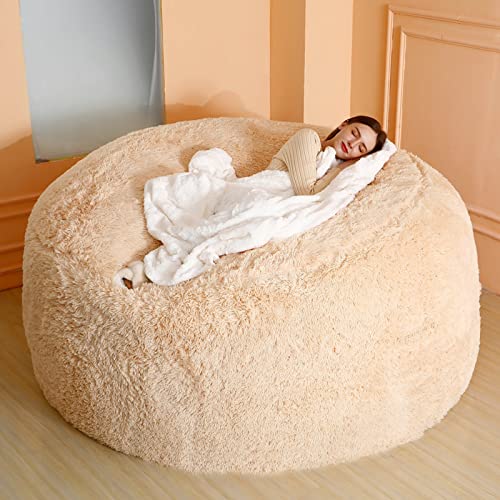 Bean Bag Chair Cover, Chair Cushion Soy Bag Cover Living Room Furniture Large Round Soft Fluffy Bean Bag Sofa Bed Cover (it was only a Cover, not a Full Bean Bag)
