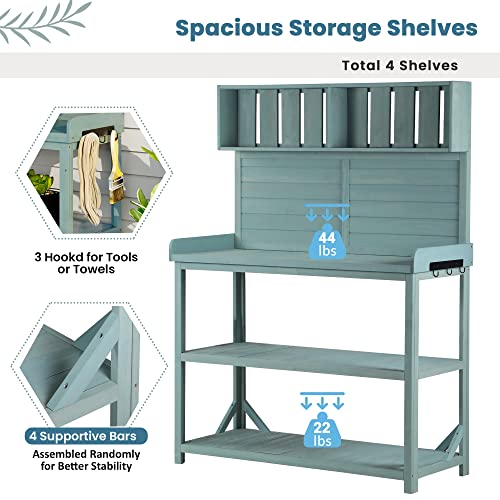 Outdoor Wooden Potting Bench Table with Drawers and Storage Shelves C672480