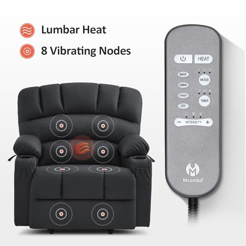 MCombo Oversized Power Lift Recliner Chair for Elderly with Heat and Massage, Faux Leather, Dark Brown N537