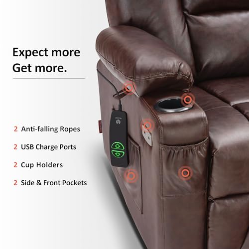 MCombo Small Power Lift Recliner Chair with Massage and Heat, Faux Leather, Dark Brown E441