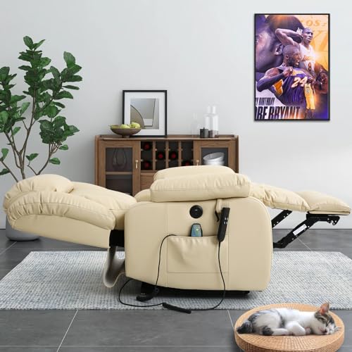 EDILLY Genuine Leather Power Lift Recliner Chair with Massage and Heating, Brown C901