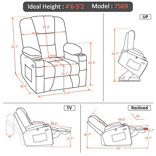 MCombo Small Power Lift Recliner Chair with Massage and Heat, Faux Leather, Dark Brown E441