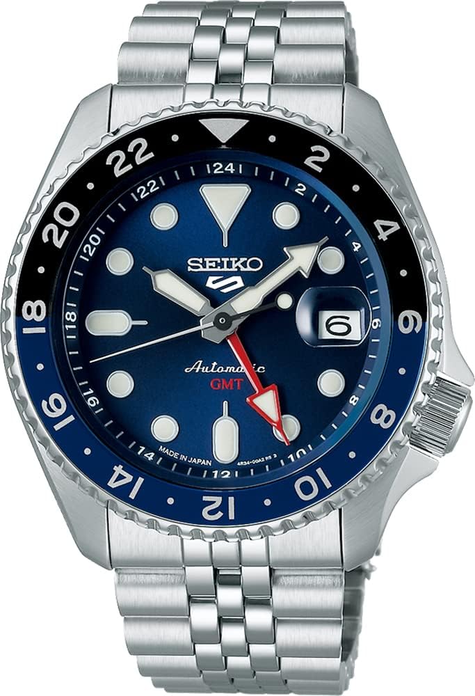 SEIKO SSK003 Men's 5 Sports Style GMT Model Automatic Mechanical Wristwatch, Made in Japan, Blue, Bracelet Type
