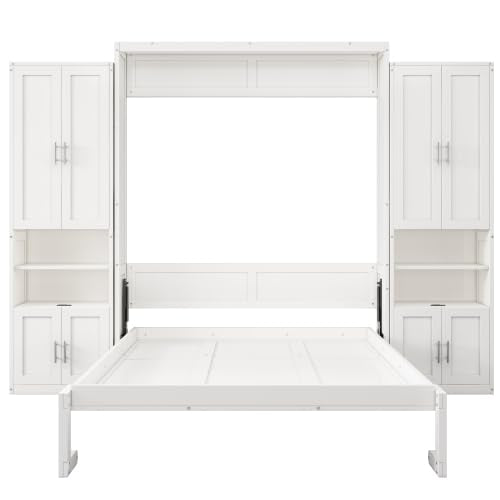 Queen Size Murphy Bed with Desk & Charging Station, White K505073