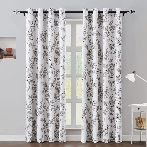 HOMEIDEAS Taupe Floral Blackout Curtains, 52 x 84 Inches, 2 Panels T310944