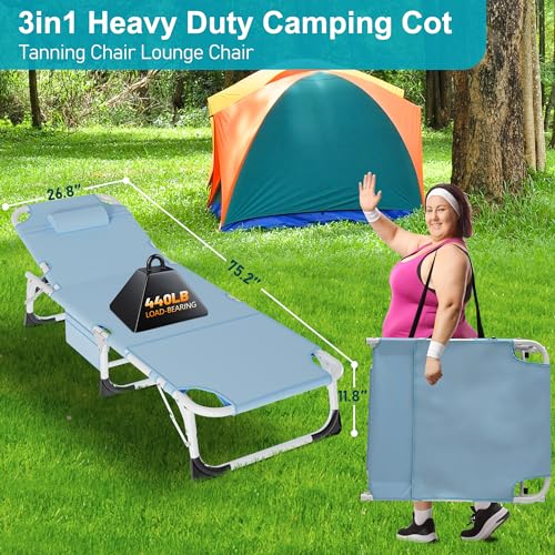 ABORON Folding Camping Cot with Mat for Adults, Heavy Duty Outdoor Bed with Carry Bag C211720
