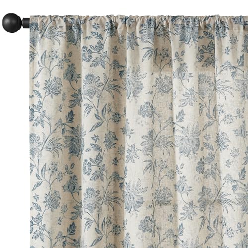 jinchan Linen Floral Curtains for Living Room 84 Inch Sage Green Z73028