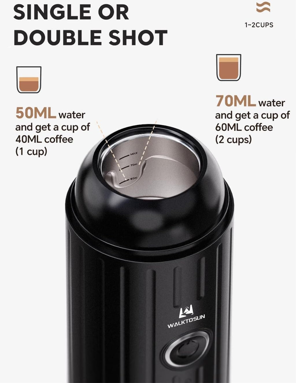 Portable Electric Espresso Maker 19 Bar Pressure for Travel Camping RV Black H723