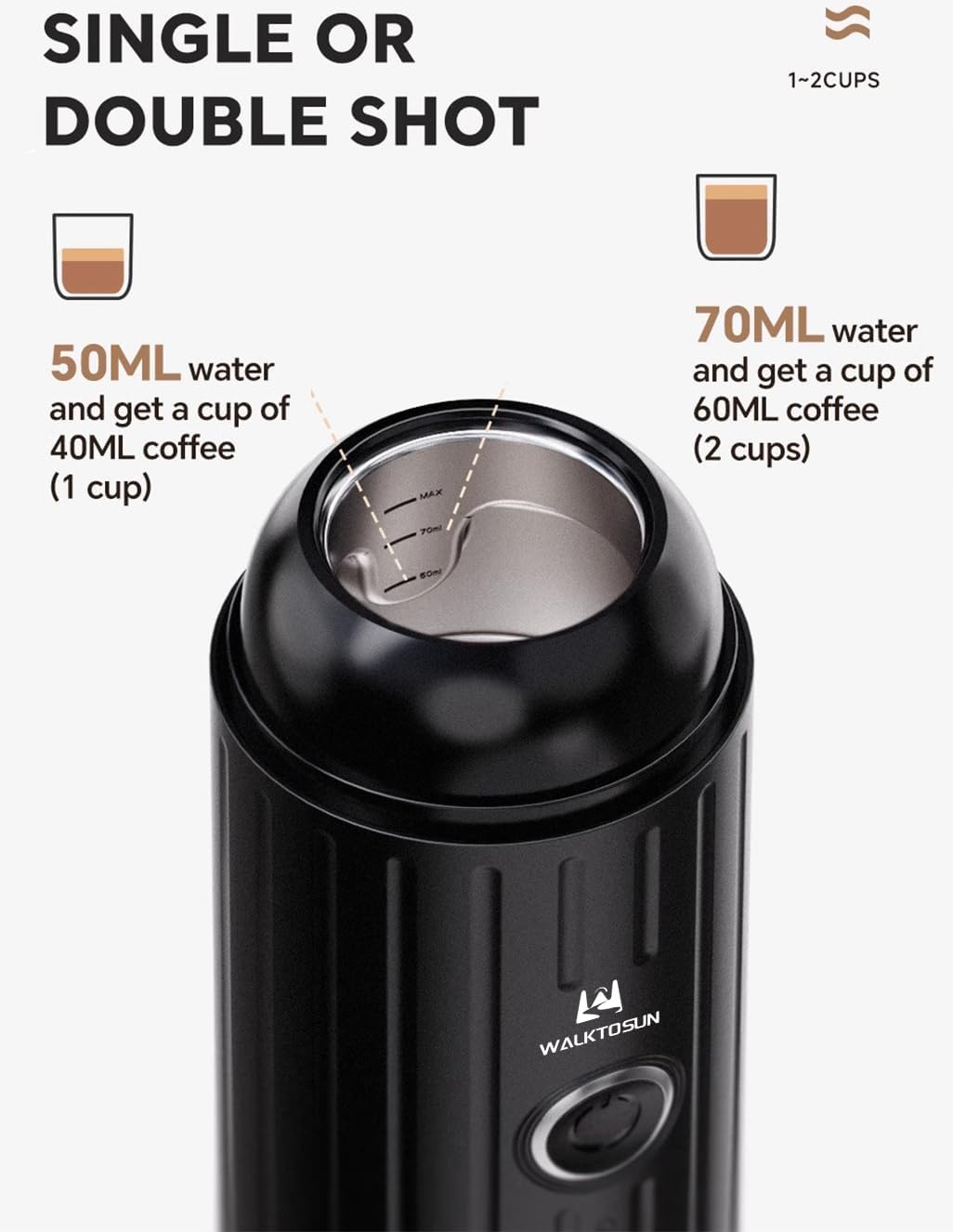 Portable Electric Espresso Maker 19 Bar Pressure for Travel Camping RV Black H723