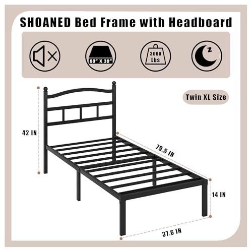 Full Metal Bed Frame 14 Inch Tall Heavy Duty Black Steel Slats Platform J736200
