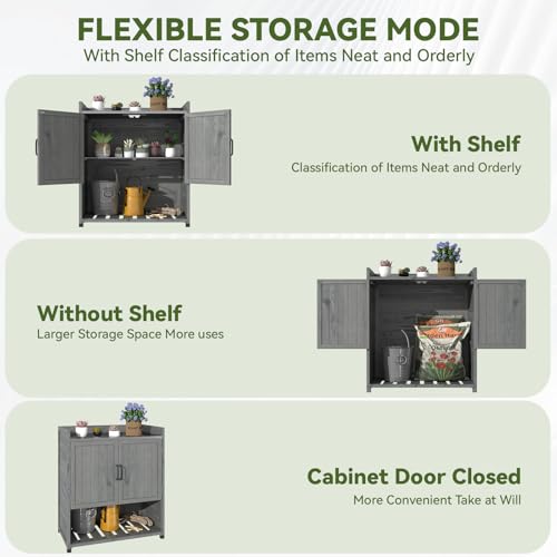 AECOJOY Outdoor Storage Cabinet Potting Bench Table with Adjustable Shelf, Grey N11766