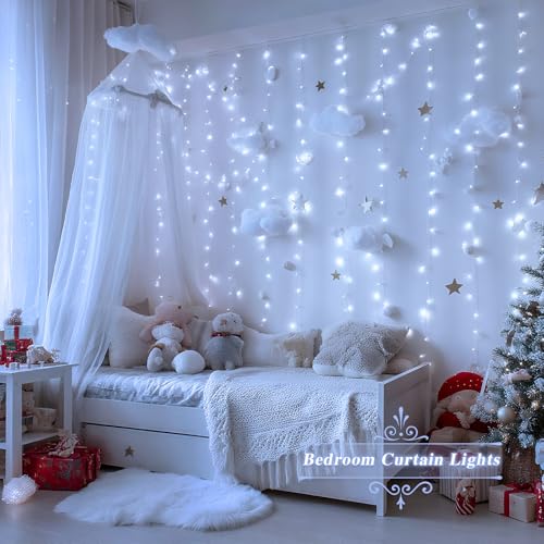 JMEXSUSS 200 LED Christmas Curtain Lights, Warm White, Battery & USB Powered W573