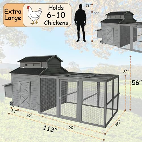 Large Chicken Coop for 6-10 Chickens with Run & Nesting Box S5640