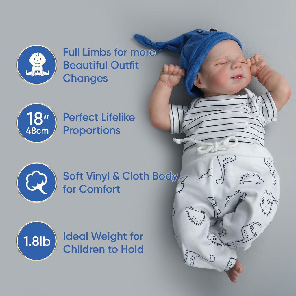 WOOROY Realistic Reborn Baby Dolls Boy - 18-Inch Newborn with Soft Cloth Body N16915