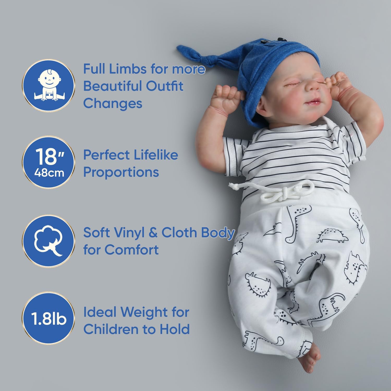 WOOROY Realistic Reborn Baby Dolls Boy - 18-Inch Newborn with Soft Cloth Body N16915
