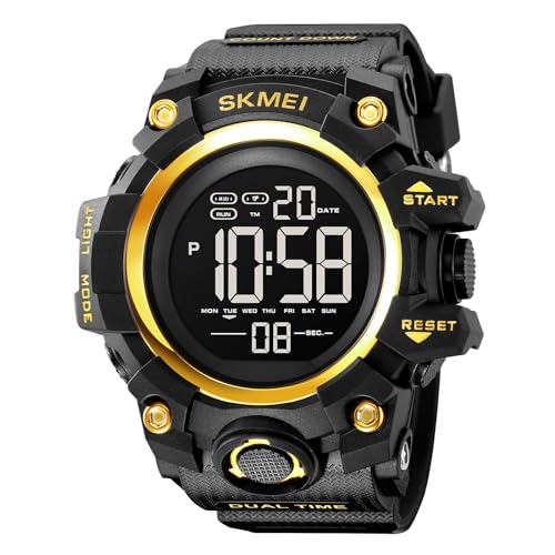Gosasa Men's Large Face Digital Sports Watch - Waterproof Military Wrist Watch with Countdown Timer, LED Backlight, and Big Numbers- Perfect for Outdoor Activities & Sports