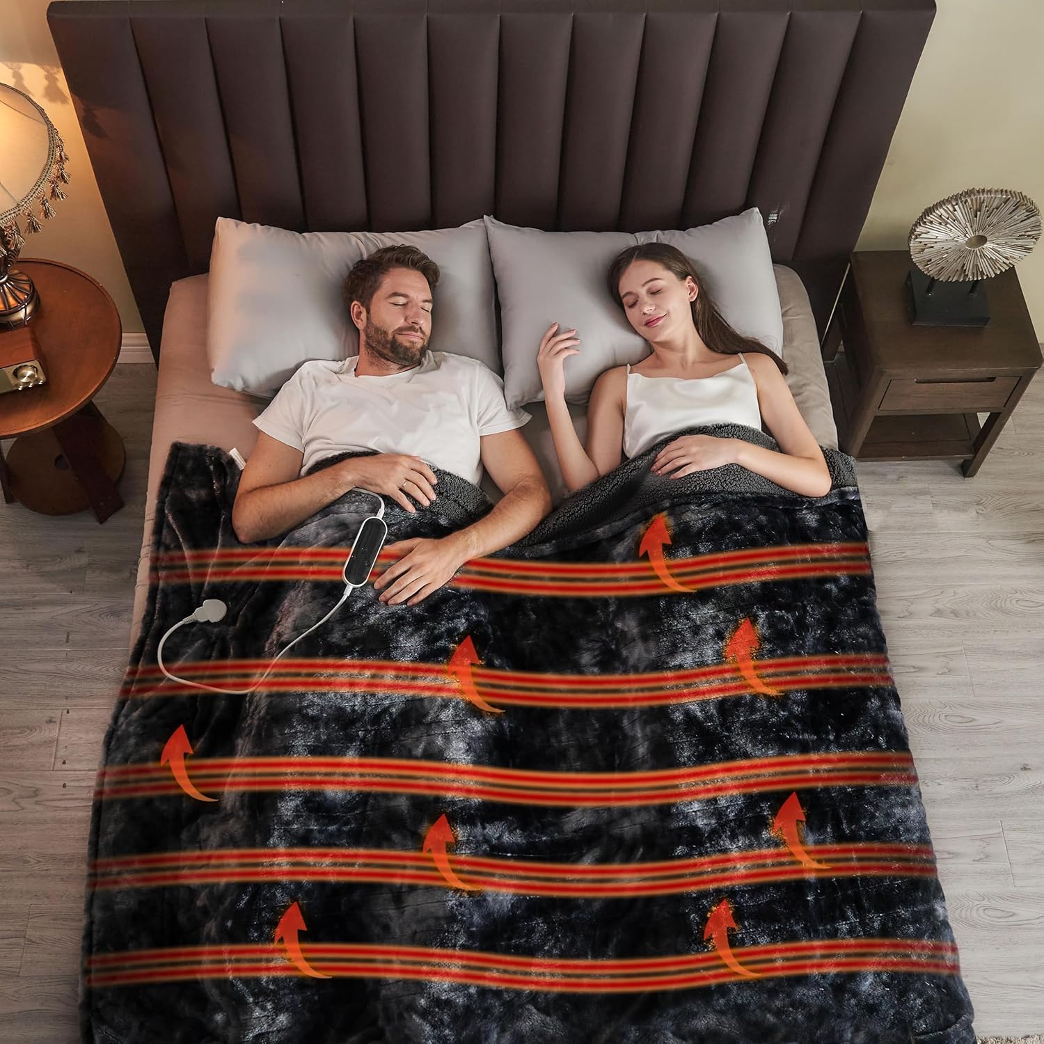 Heavyweight Heated Blanket Electric Throw with Sherpa Faux Fur, 50x62in, Black A43137