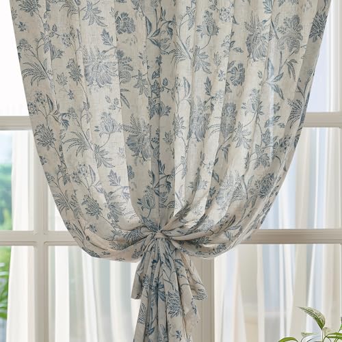 jinchan Linen Floral Curtains for Living Room 84 Inch Sage Green Z73028