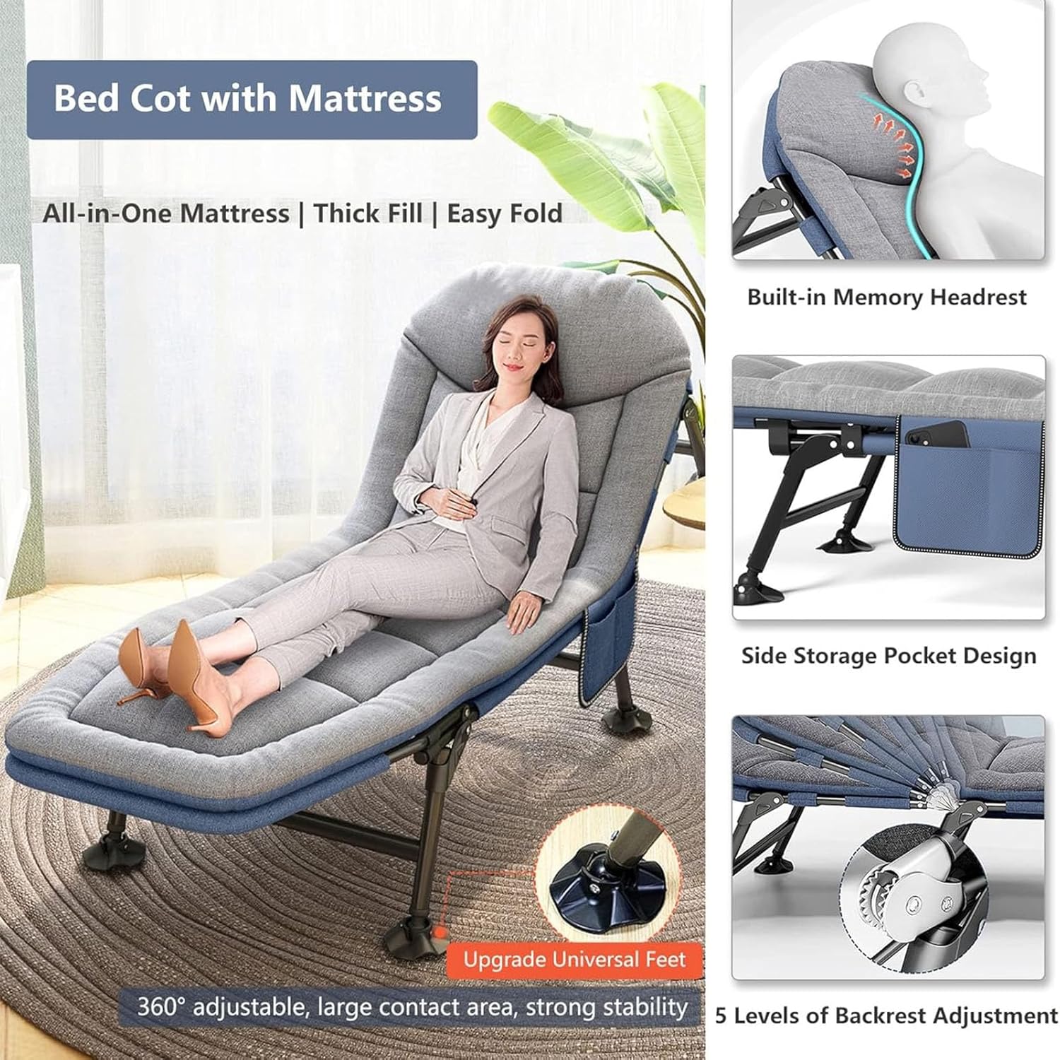 Heavy Duty Folding Camping Cot with Mattress for Adults Q521937