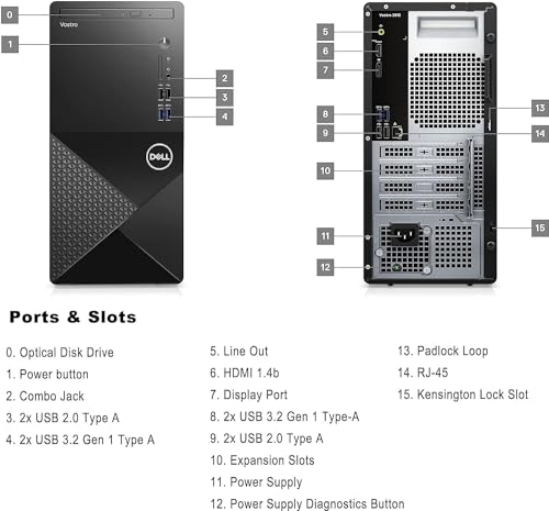 DELL Vostro 3910 Tower Business Desktop Computer, 12th Gen Intel Core i3, 16GB RAM, 256GB SSD + 1TB HDD, Windows 11 Pro R255