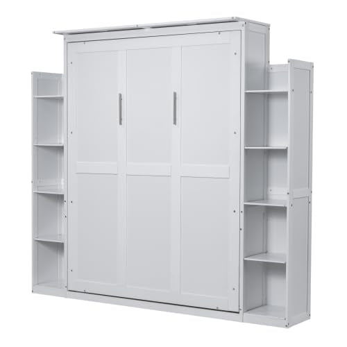 Queen Size Murphy Bed with Desk & Charging Station, White K505073
