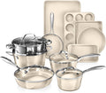 Gotham Steel Hammered 15 Piece Pots and Pans Set Non Stick Cookware Set, Pot and Pan Set, Kitchen Cookware Sets, Non Toxic Ceramic Cookware Set, Induction Cookware, Dishwasher Safe, Cream White