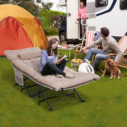 Folding Camping Cot with Pillow and Mattress for Adults, Grey B84755