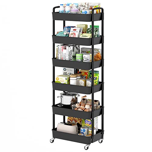 Sywhitta 3-Tier Plastic Rolling Utility Cart with Handle, Black F220270