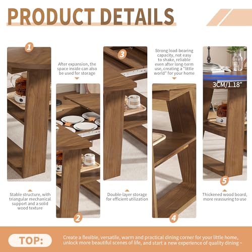 Extendable Round Dining Table for 4-8 with Removable Leaves, Wood Base, Walnut V742