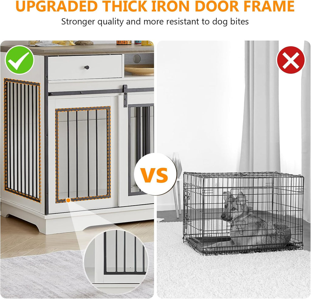 3-in-1 66.1 Inch Double Dog Crate Furniture for Large Dogs, White F911