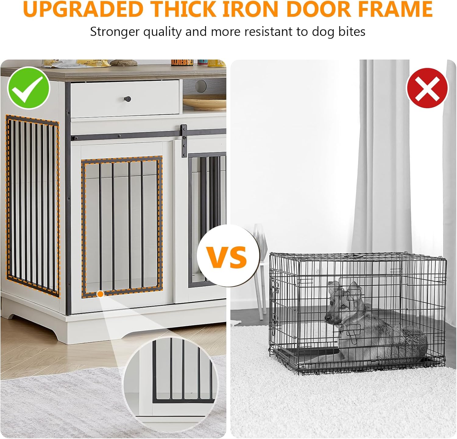 3-in-1 66.1 Inch Double Dog Crate Furniture for Large Dogs, White F911