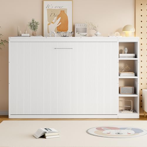 Murphy Cabinet Bed Frame with Charging Station, Full-Size Foldable Wall Bed Z526