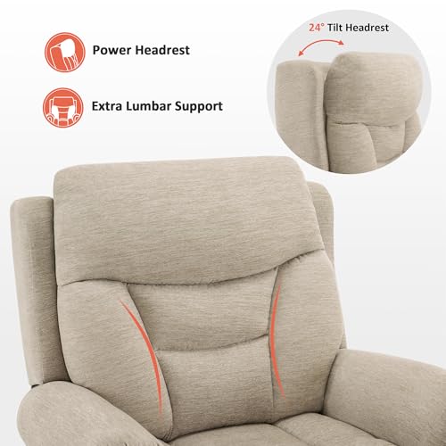 MCombo Triple Motor Power Lift Recliner Chair with Massage and Heating, Fabric, Coffee M573841