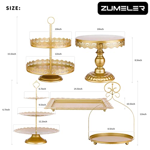 ZUMELER Gold 5Pcs Cake Stands Set Metal Cupcake Holder Dessert Display Tower B9933
