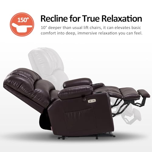 MCombo Oversized Power Lift Recliner Chair for Elderly with Heat and Massage, Faux Leather, Dark Brown N537