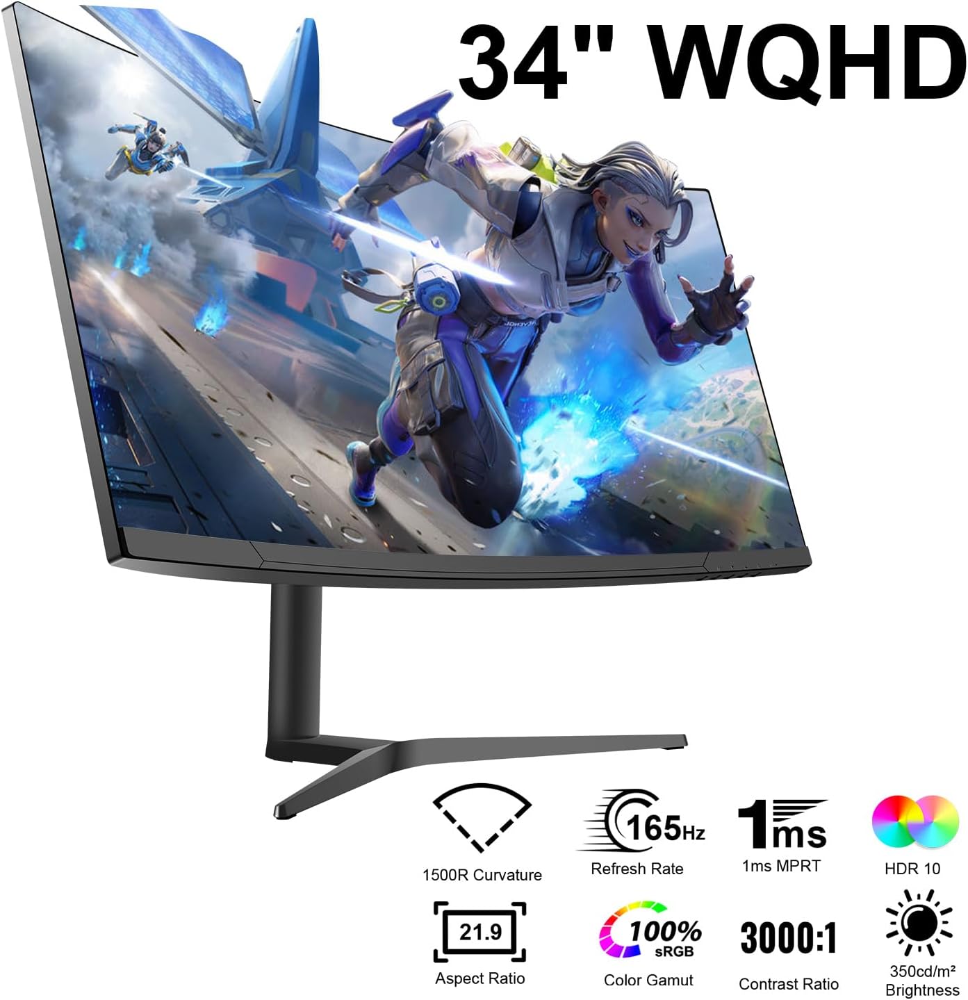 34" Curved WQHD 3440×1440 Gaming Monitor 165Hz 1ms HDR 10 Q254