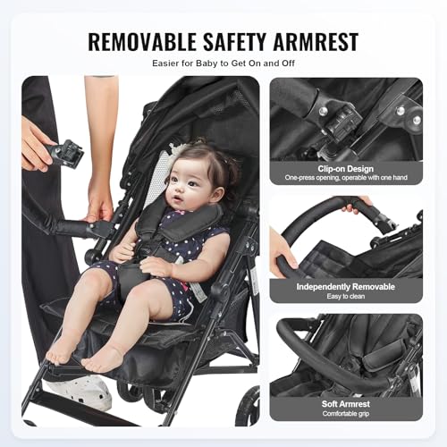 VEVOR Lightweight Compact Fold Stroller for Travel, Light Gray/Black U711138