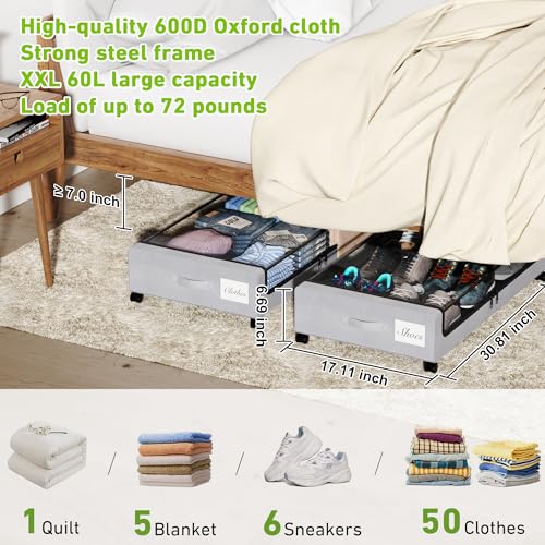 Under Bed Storage with Wheels, 2-Pack Rolling Metal Drawer, Black D42977