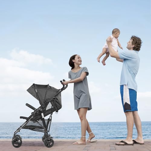VEVOR Lightweight Compact Fold Stroller for Travel, Light Gray/Black U711138