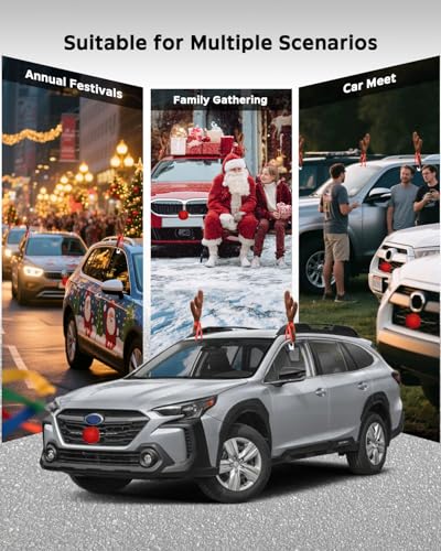 Reindeer Antlers for Cars with Red Nose, Jingle Bells & Tail - Christmas Car Decorations for SUV Truck J432