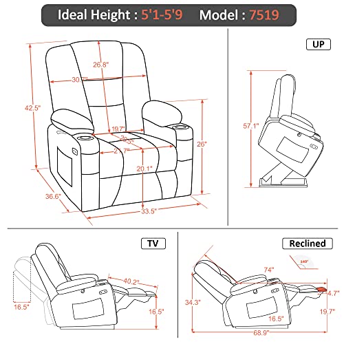 MCombo Small Power Lift Recliner Chair with Massage and Heat, Faux Leather, Dark Brown E441