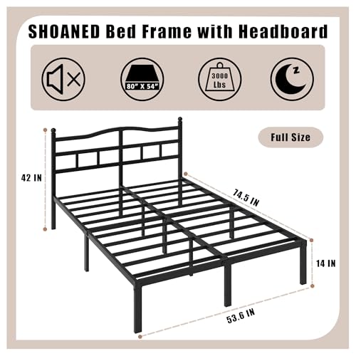 Full Metal Bed Frame 14 Inch Tall Heavy Duty Black Steel Slats Platform J736200