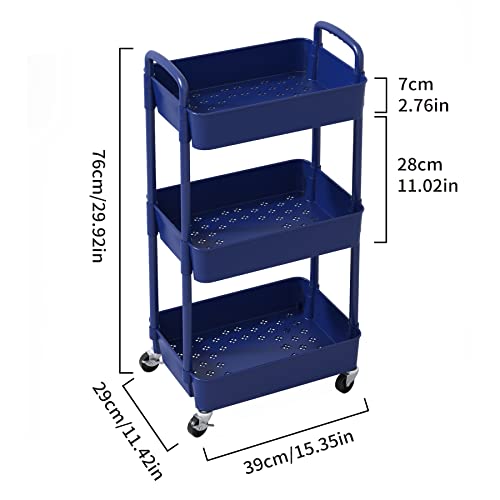 Sywhitta 3-Tier Plastic Rolling Utility Cart with Handle, Black F220270